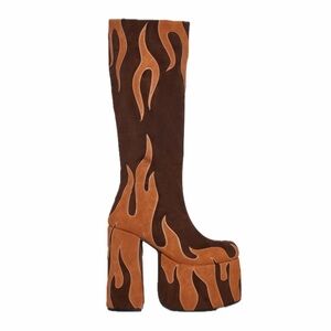 Dolls Kill Brown Current Mood Up In Flames Platform Boots